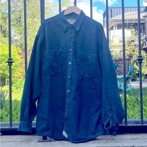 Levi’s Vintage 1990s Over Dyed Indigo Blue Denim Green Label Work Shirt Size L